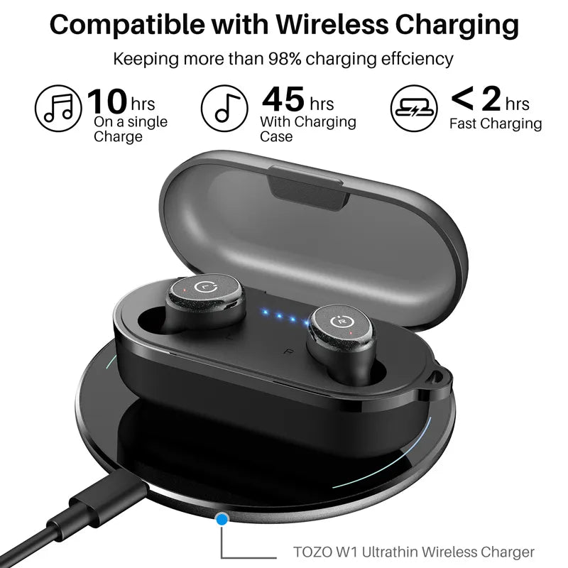 TOZO T10 Earbuds - Deep Bass Bluetooth 5.3 Wireless Headphones with AI Call Clarity and IPX8 Waterproof, 45H Battery Life